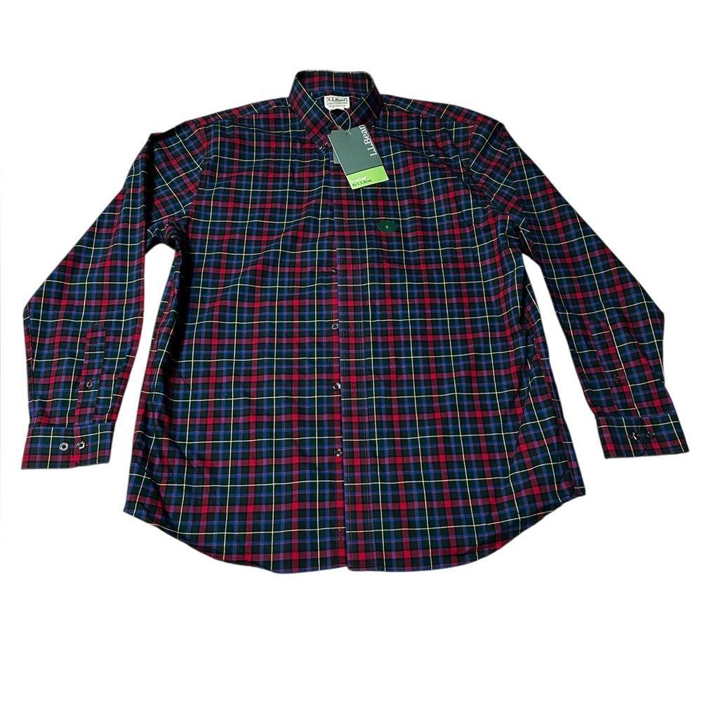 L.L.Bean TrueCool Plaid Button Down Shirt Men’s Large Traditional Fit NWT